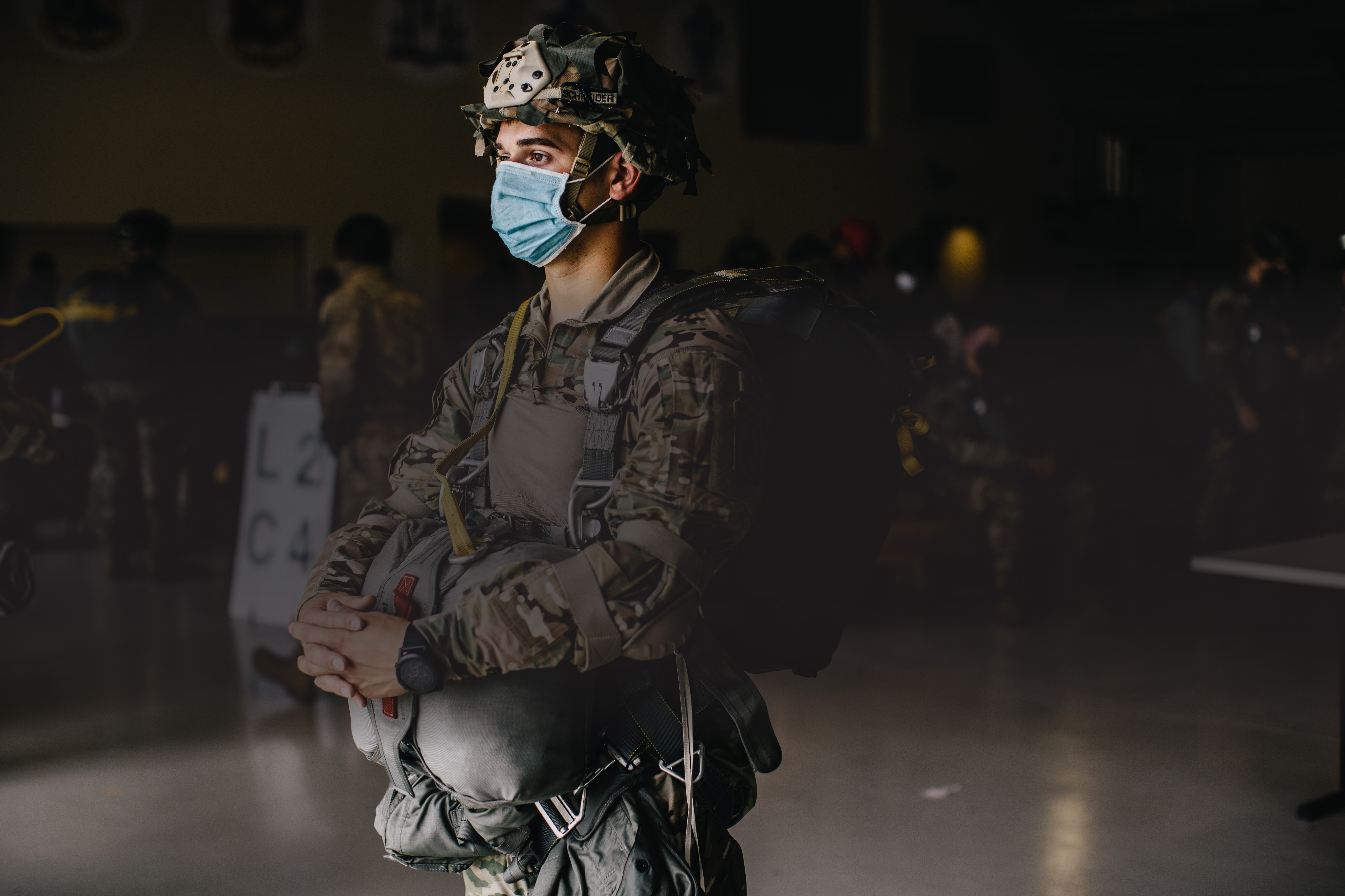 U.S. Army paratroopers wait to board an aircraft prior to an airborne operation in Aviano Air Base, Italy, June 24, 2020. (U.S. Army photo by Spc. Ryan Lucas)